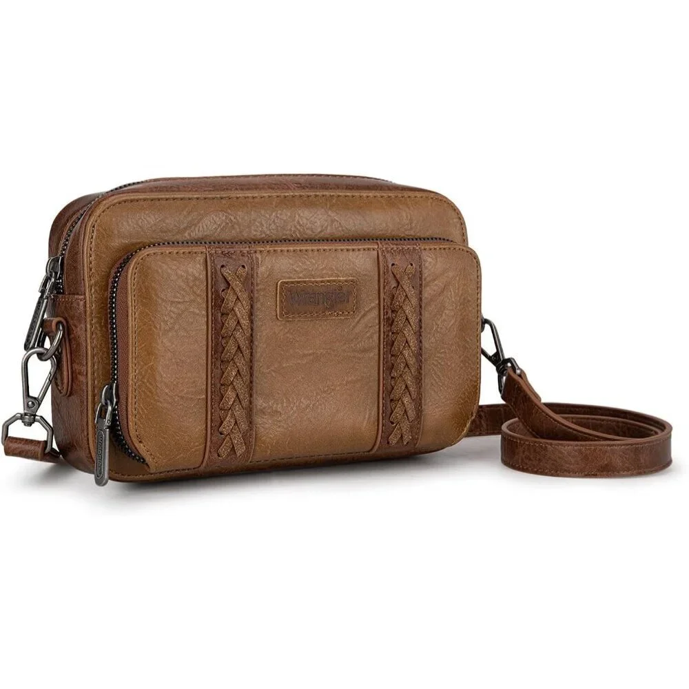 Women Crossbody Bag Leather Small Multi Pocket Adjustable Strap Purse